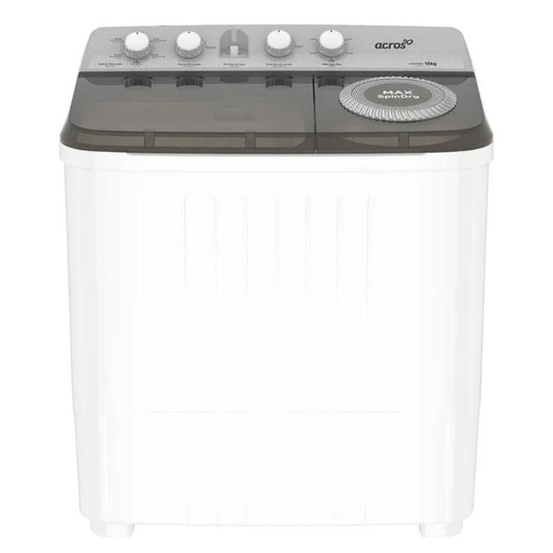 LAVADORA ACROS MOD. ALD-1645JEENM 2 TINAS 16KG BLNACA SEMIAUTOMÁTICA MAXSPIN DRY SISTEMA DE LAVADO IMPULSOR 5 PROGRAMAS RECOMENDADOS