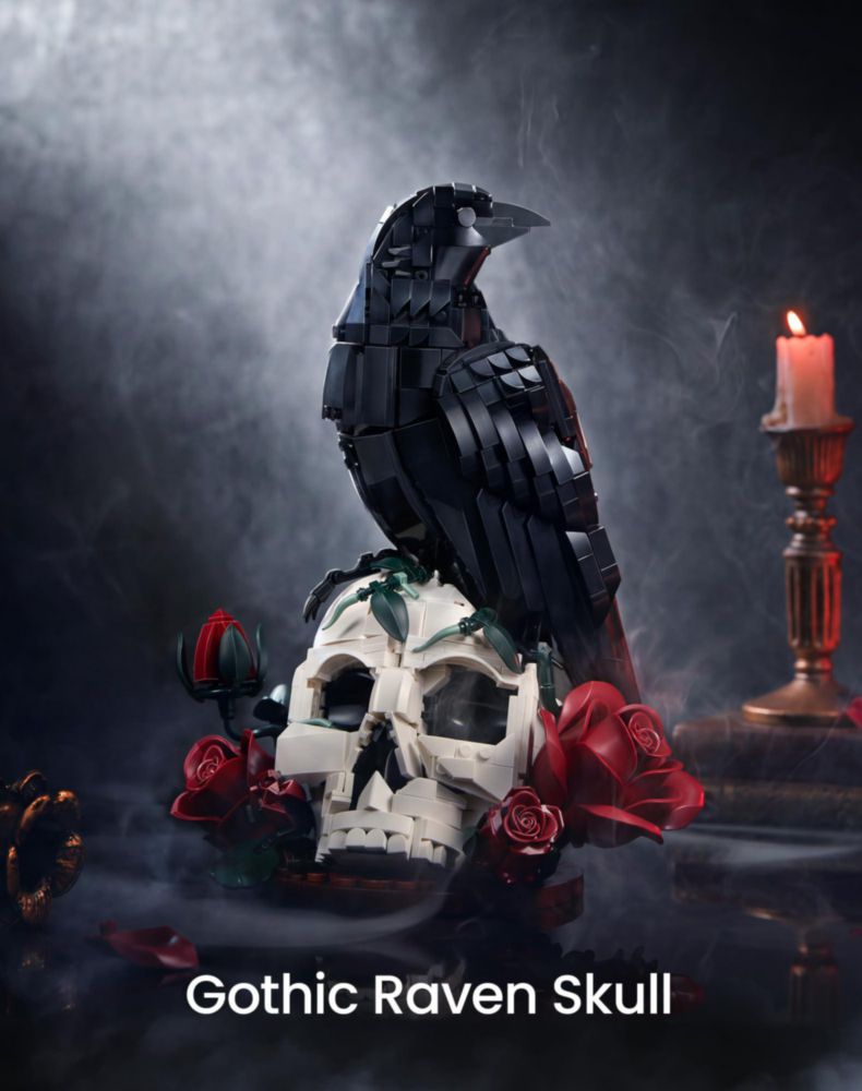 Set de Bloques de Construcción Gorblokyn Gótico: Calavera Cuervo y Rosas
