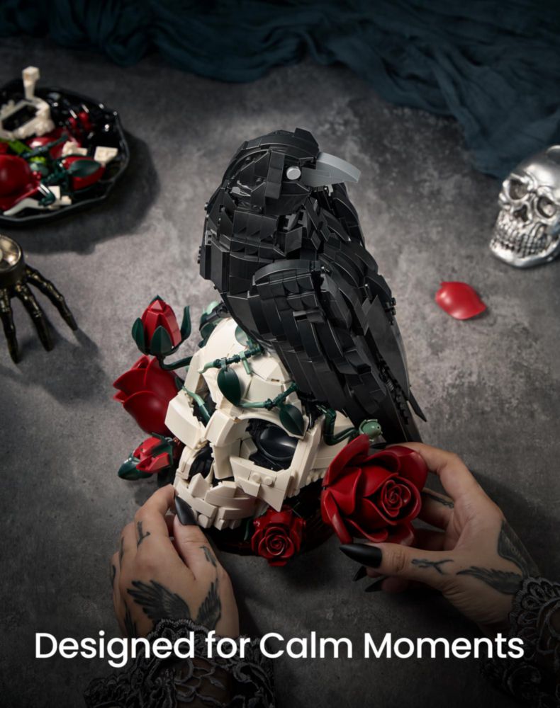Set de Bloques de Construcción Gorblokyn Gótico: Calavera Cuervo y Rosas