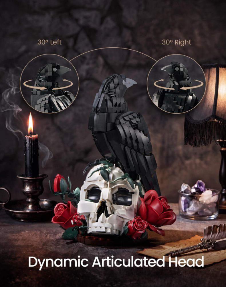 Set de Bloques de Construcción Gorblokyn Gótico: Calavera Cuervo y Rosas