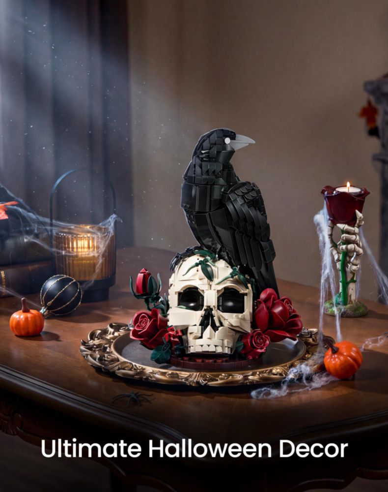 Set de Bloques de Construcción Gorblokyn Gótico: Calavera Cuervo y Rosas