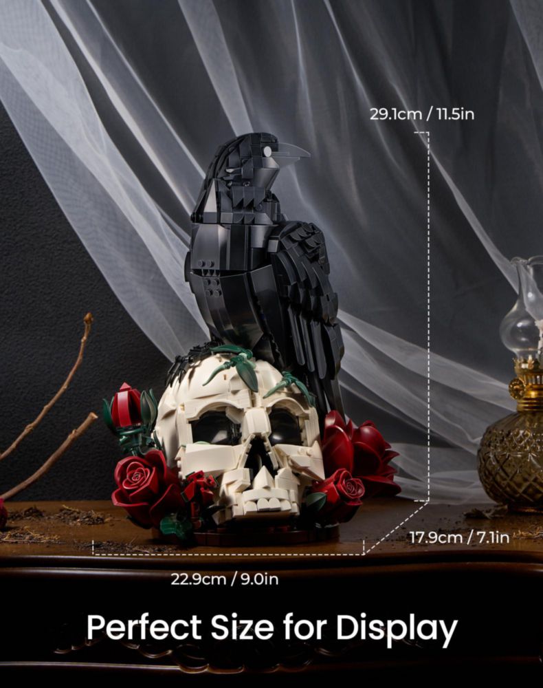 Set de Bloques de Construcción Gorblokyn Gótico: Calavera Cuervo y Rosas
