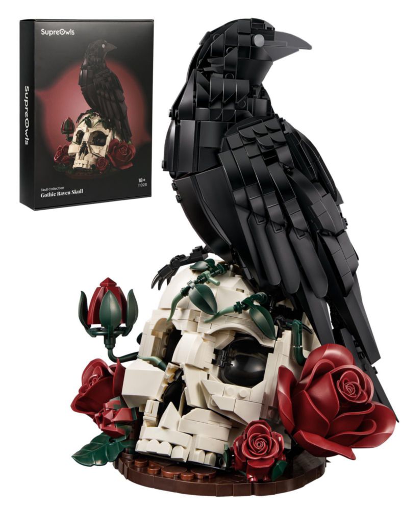 Set de Bloques de Construcción Gorblokyn Gótico: Calavera Cuervo y Rosas