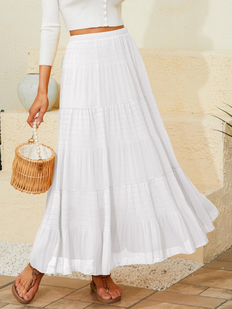Falda Maxi de Chifón con Cintura Alta Elástica y Pliegues NASHALYLY