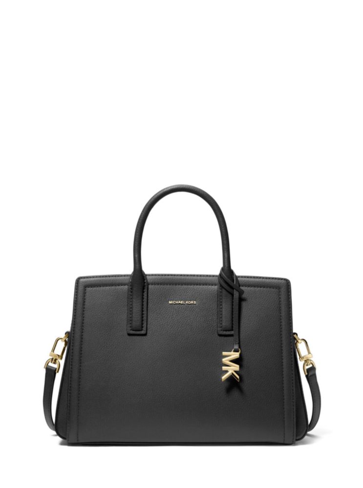 Bolso Satchel Michael Kors Laila Mediano Negro con Herrajes Tono Dorado