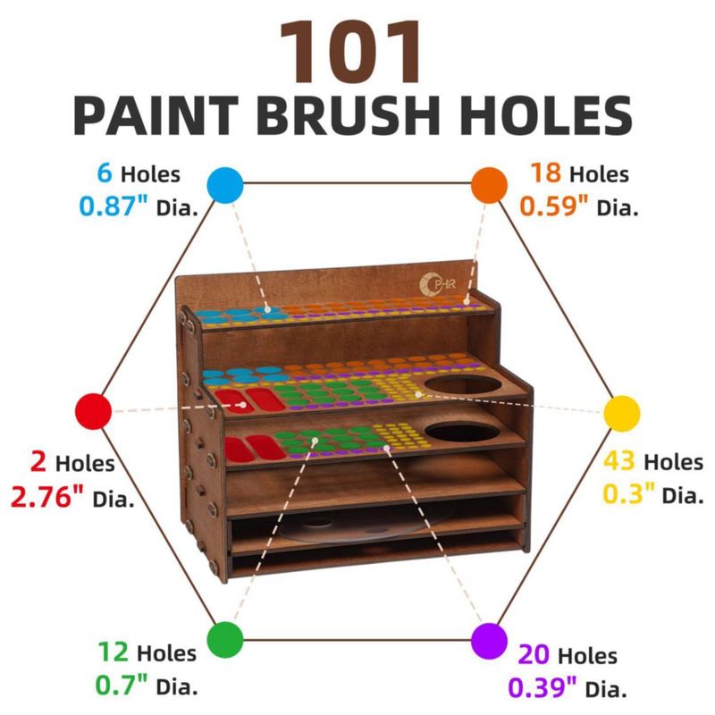 Caddy OPHIR 101 Agujeros – Organizador de Pinceles de Madera