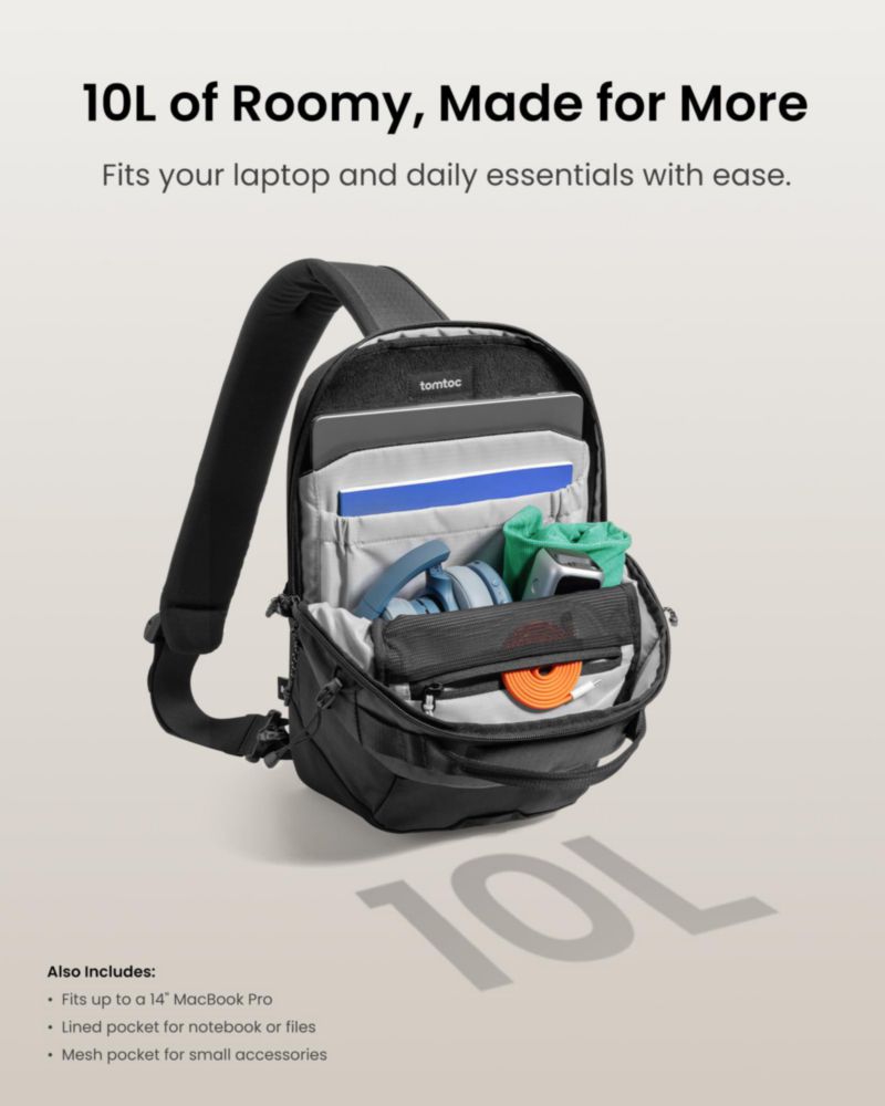 Mochila Tomtoc T30 Sling 10 L para portátil de 14" resistente al agua