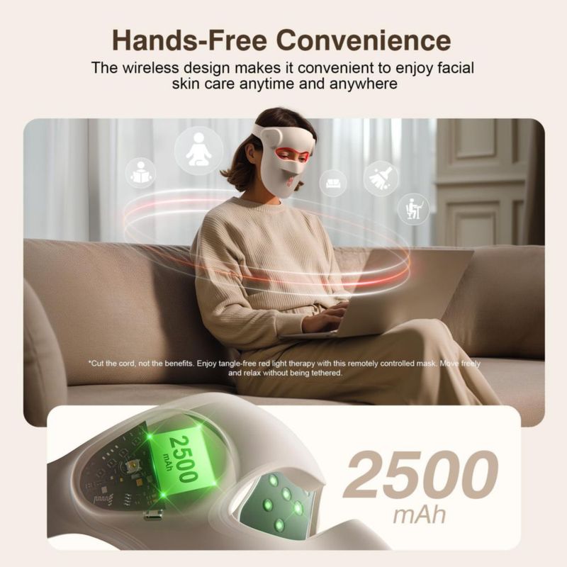 Máscara facial LED inalámbrica Pedete 9 modos de terapia de luz