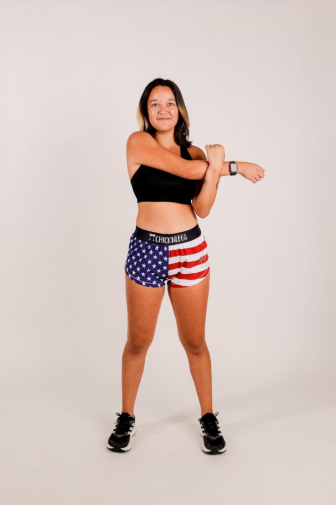 Shorts de running ChicknLegs talla S abertura de 4 cm y diseño de bandera de EE. UU.
