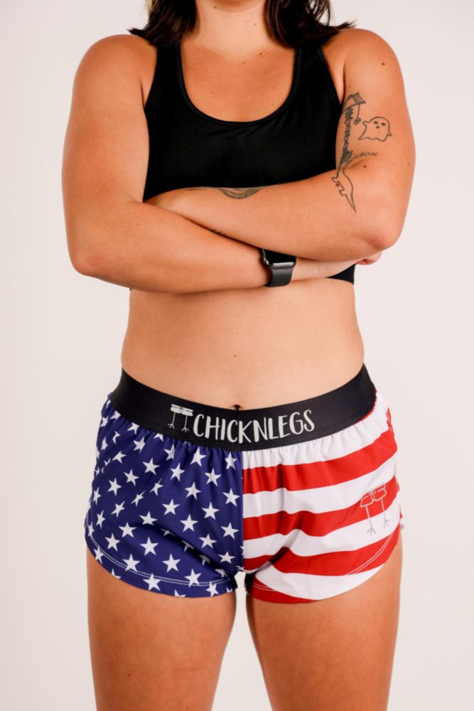 Shorts de running ChicknLegs talla S abertura de 4 cm y diseño de bandera de EE. UU.
