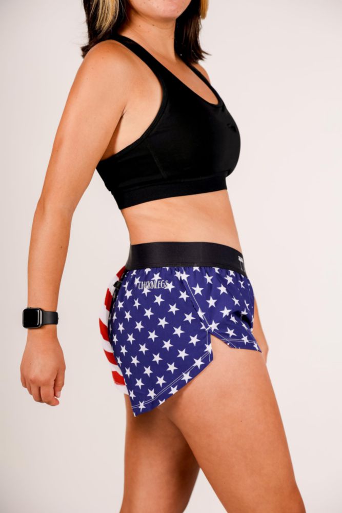 Shorts de running ChicknLegs talla S abertura de 4 cm y diseño de bandera de EE. UU.