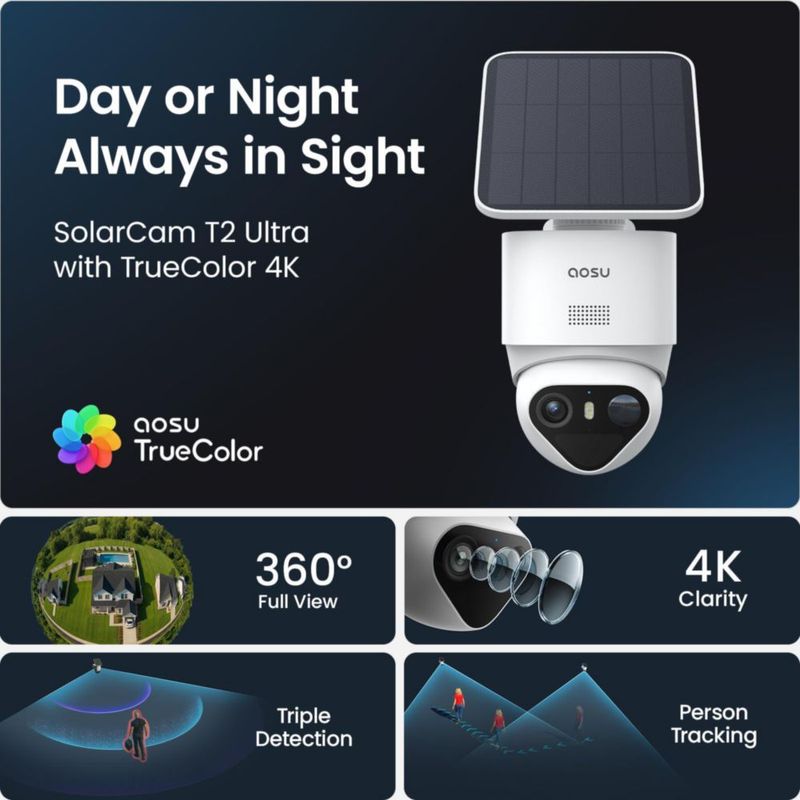 Cámara de Seguridad aosu T2 Ultra 4K Inalámbrica 360° IA