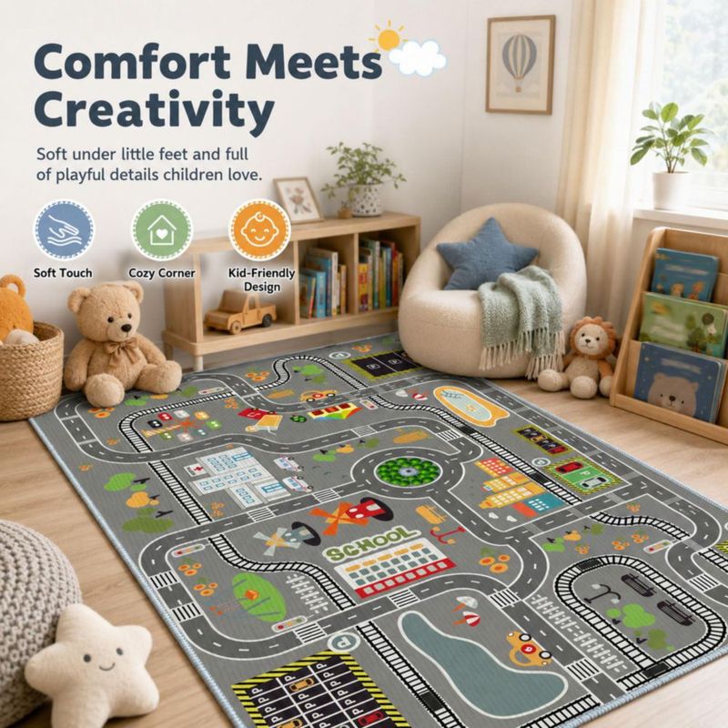 Alfombra de juego urbana KEBEXXY 80x120 cm con respaldo antideslizante