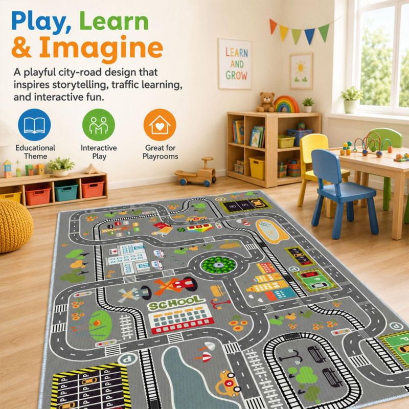 Alfombra de juego urbana KEBEXXY 80x120 cm con respaldo antideslizante