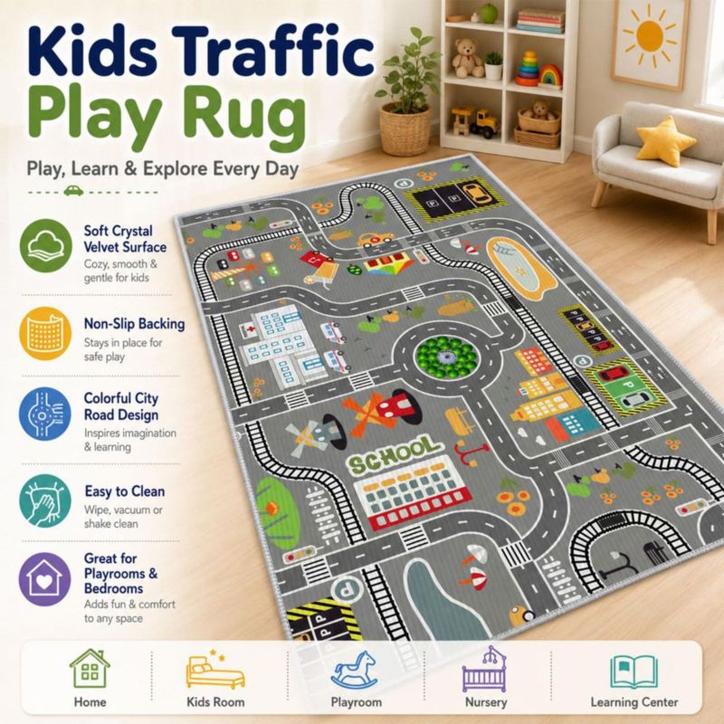 Alfombra de juego urbana KEBEXXY 80x120 cm con respaldo antideslizante