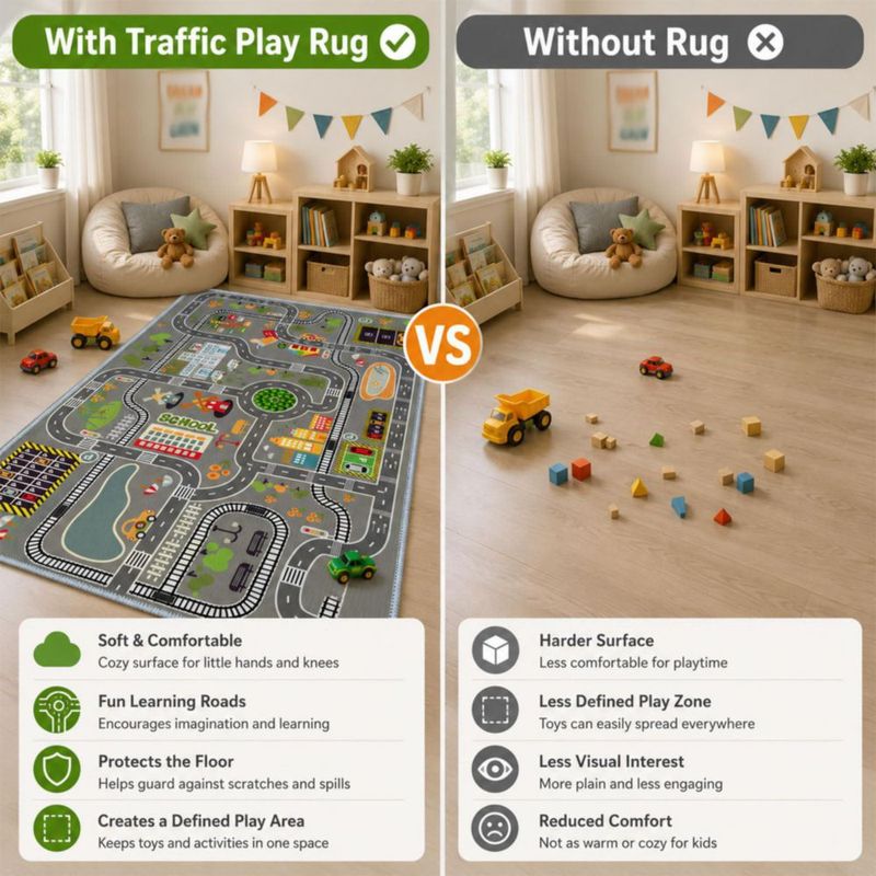 Alfombra de juego urbana KEBEXXY 80x120 cm con respaldo antideslizante