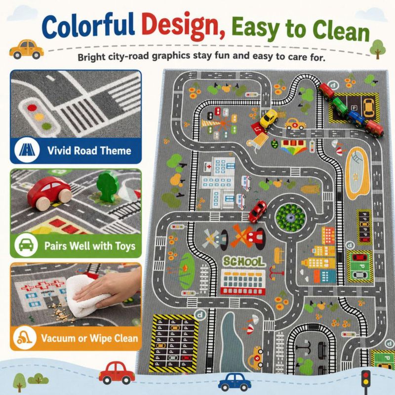 Alfombra de juego urbana KEBEXXY 80x120 cm con respaldo antideslizante