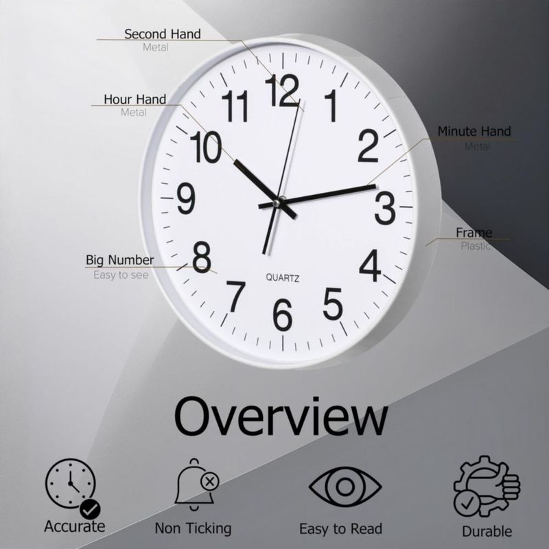 Reloj analógico blanco silencioso de 30 cm – CLOCKSWISE