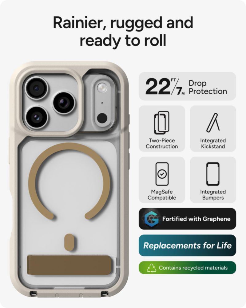 Funda ZAGG Rainier para iPhone 18/17 Pro con soporte y carga inalámbrica