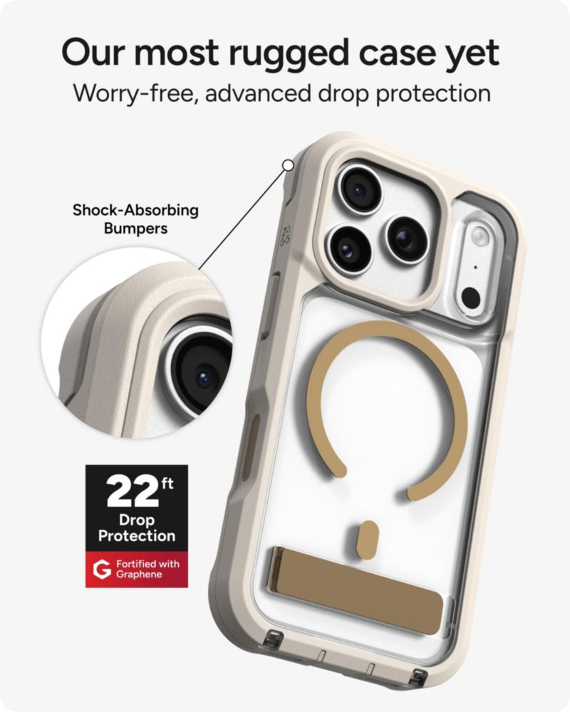 Funda ZAGG Rainier para iPhone 18/17 Pro con soporte y carga inalámbrica