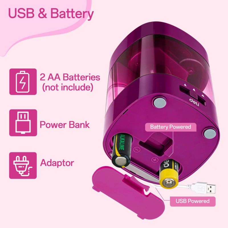 Sacapuntas eléctrico Deli USB rosa intenso
