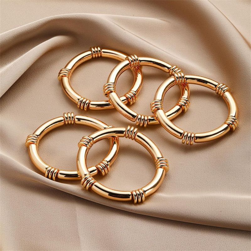 Pulsera YBMYCM 5 piezas dorada estilo chunky apilable