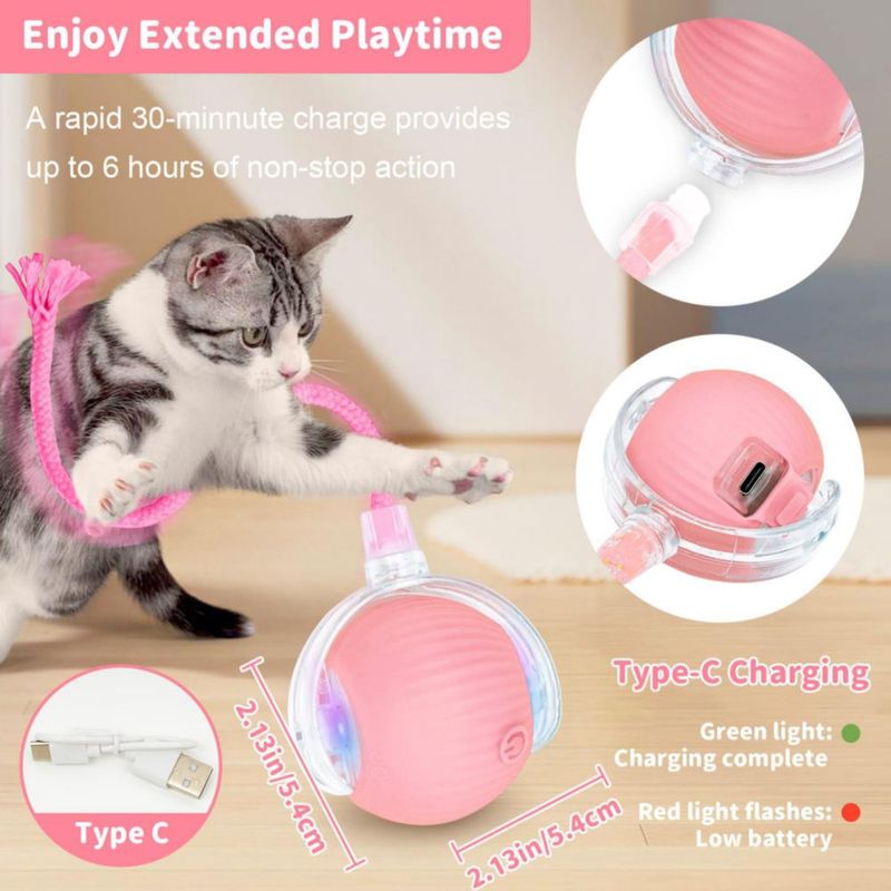 Juguete automático de bola rodante rosa MAXTOOA para gato