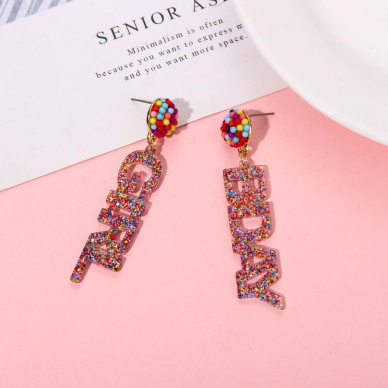 Arete LENOOCLE 6 cm BDAY Acrílico Brillante