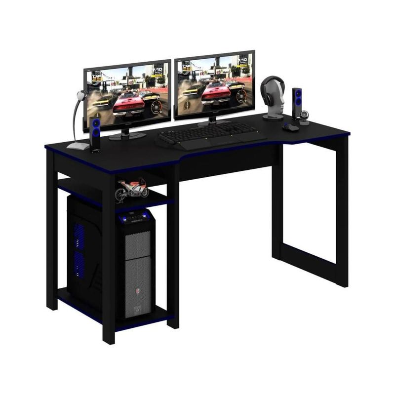 Escritorio gamer MADIK con 2 estantes negro/azul ME4152.0002