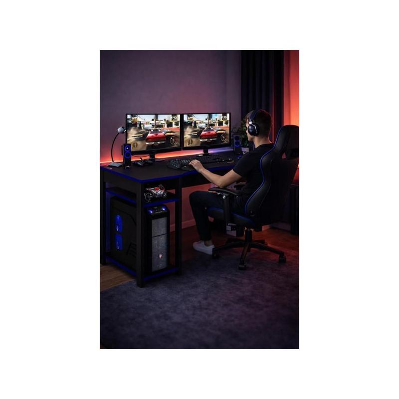 Escritorio gamer MADIK con 2 estantes negro/azul ME4152.0002