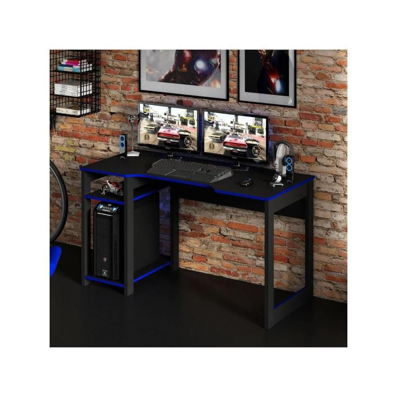 Escritorio gamer MADIK con 2 estantes negro/azul ME4152.0002