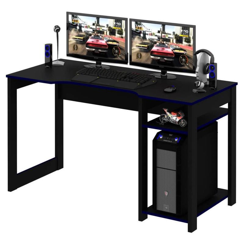 Escritorio gamer MADIK con 2 estantes negro/azul ME4152.0002