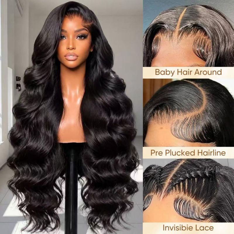 Peluca DGVATF de 76 cm con Encaje Frontal HD y Ondas Corporales de Cabello Humano