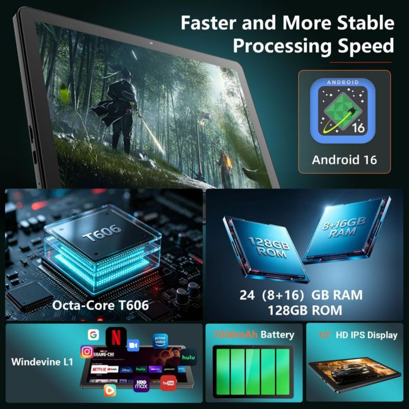 Tablet UBDXBD 25 cm Android 16 24 GB+128 GB+2 TB