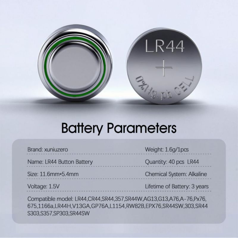 Célula de botón XUNIUZERO LR44 1.5 V paquete de 40 unidades