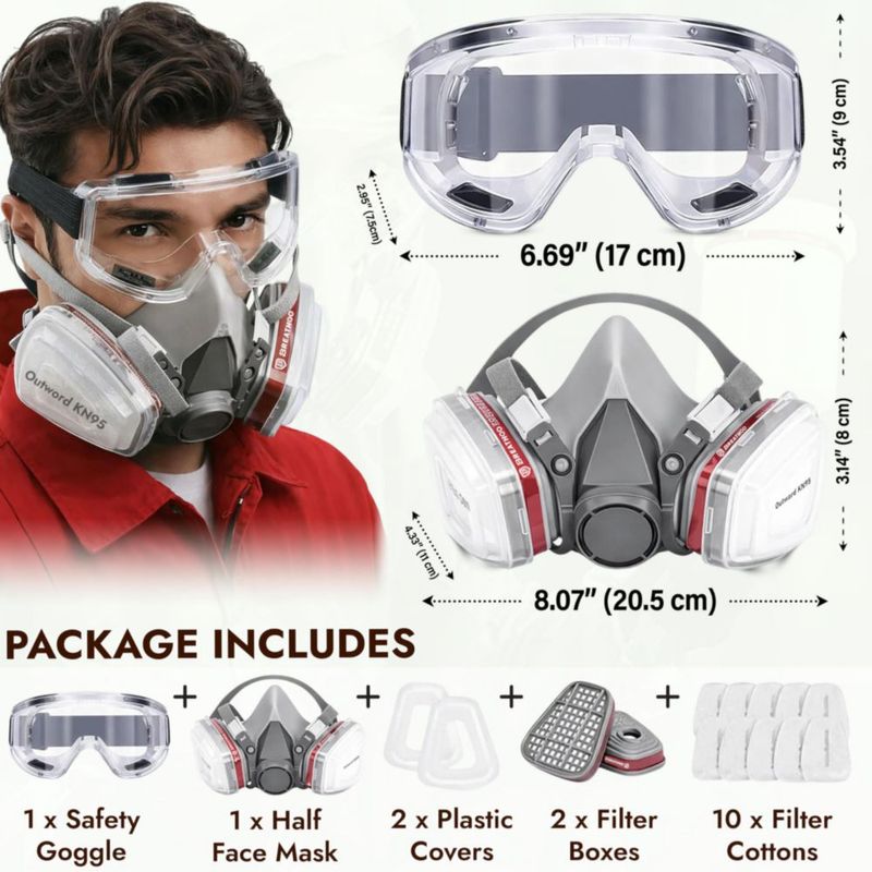 Respirador BREATHOO Media Cara con Gafas y Doble Filtro (M)