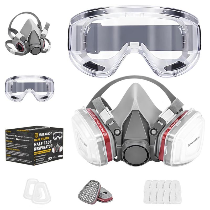 Respirador BREATHOO Media Cara con Gafas y Doble Filtro (M)