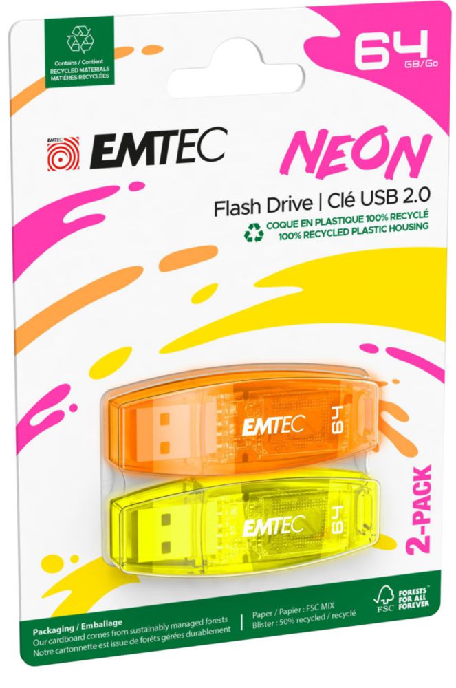 Memoria USB Emtec 64 GB USB 2.0 Neon (2 unidades)