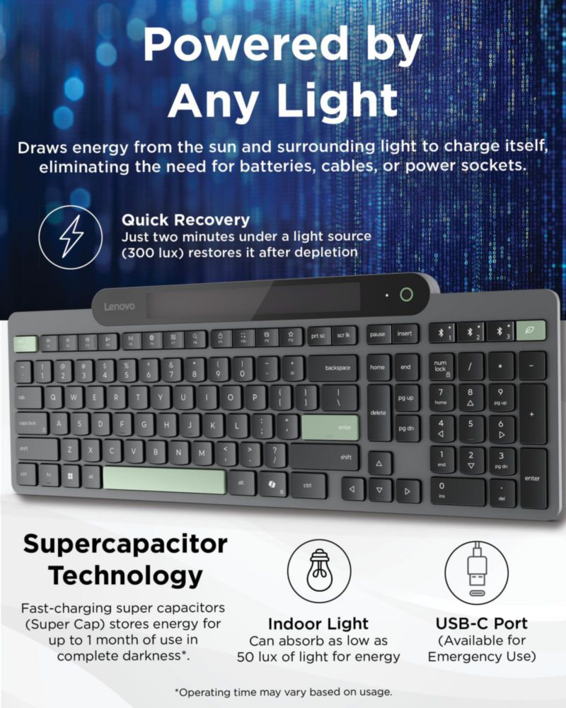 Teclado Lenovo 800 Inalámbrico Bluetooth 5.1 Gris