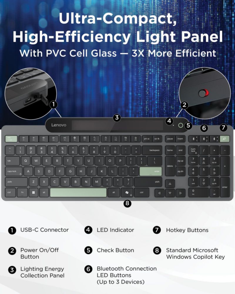 Teclado Lenovo 800 Inalámbrico Bluetooth 5.1 Gris