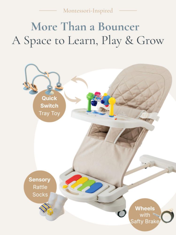 Columpio para bebé Cuddo Baby Montessori con piano sensorial - caqui