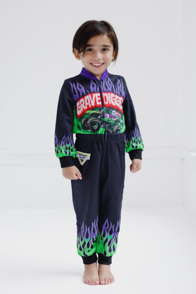 Overol Monster Jam Grave Digger para niños pequeños de 6 años negro y morado