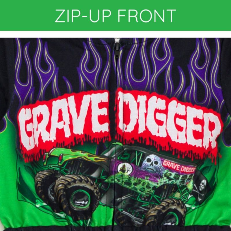Overol Monster Jam Grave Digger para niños pequeños de 6 años negro y morado