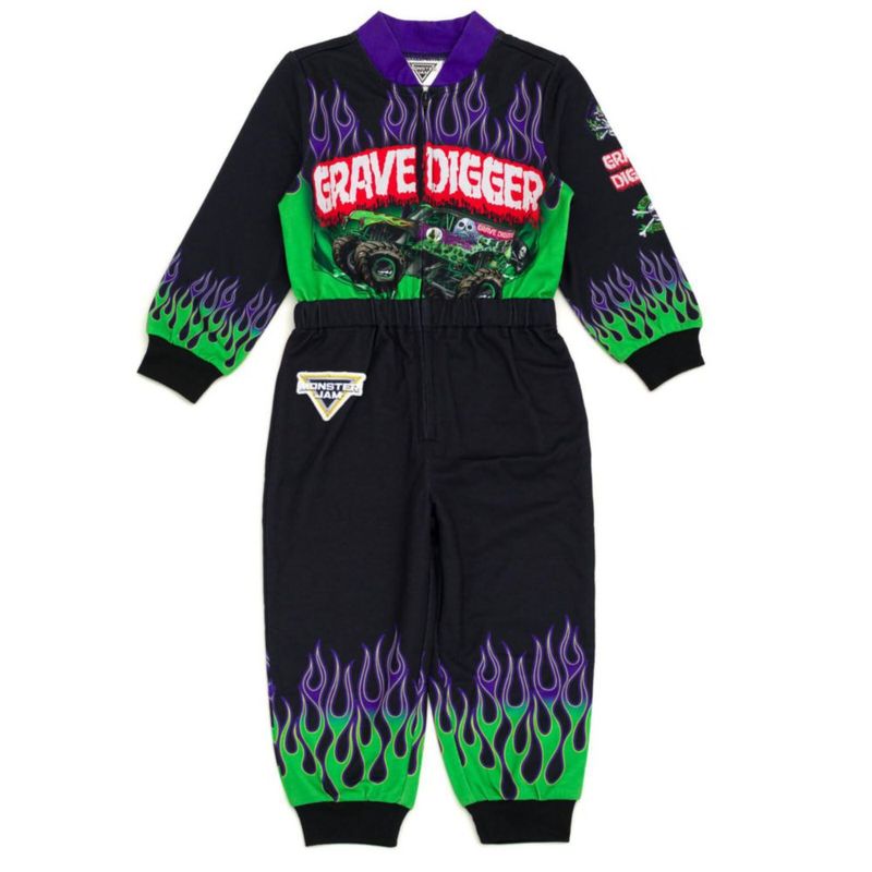 Overol Monster Jam Grave Digger para niños pequeños de 6 años negro y morado