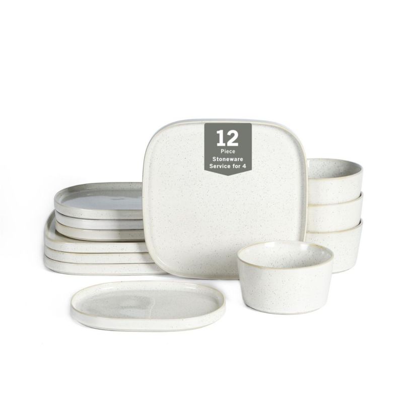 Juego de Vajilla Stone Lain 12 piezas blanco moteado