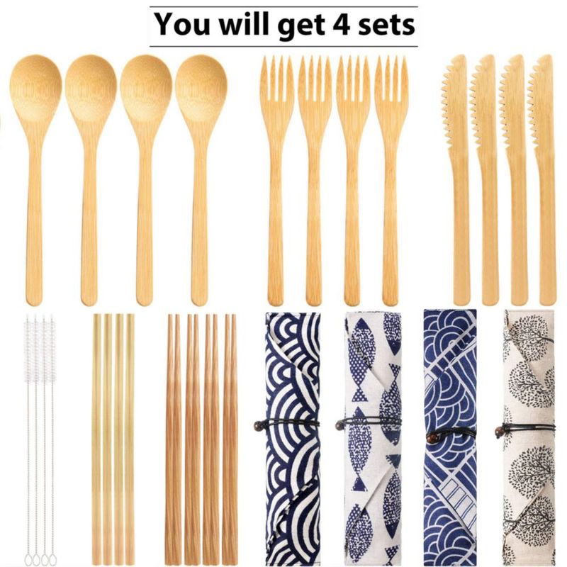 Utensilios Boao de bambú 20 cm – 4 juegos estilo chic