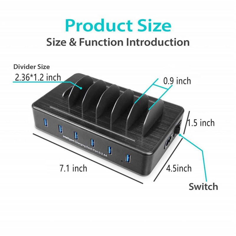 Estación de carga Chargeknight con 6 puertos USB de 50 W para varios dispositivos