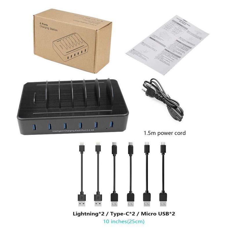 Estación de carga Chargeknight con 6 puertos USB de 50 W para varios dispositivos