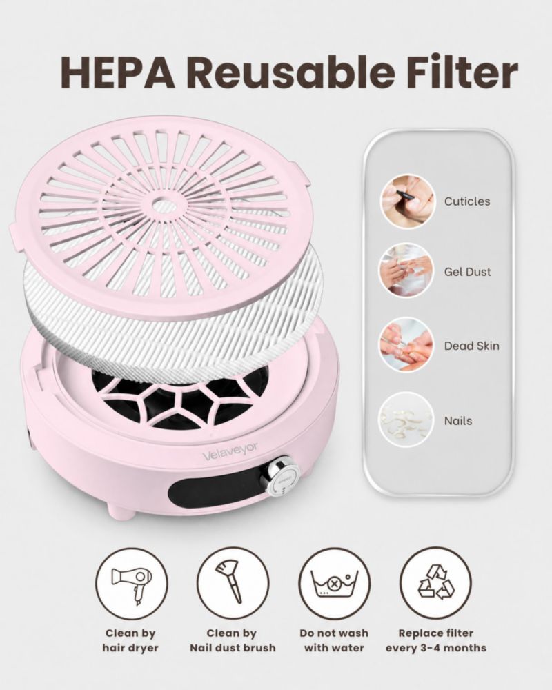 Colector de polvo para uñas VELAVEYOR recargable sin cable rosa