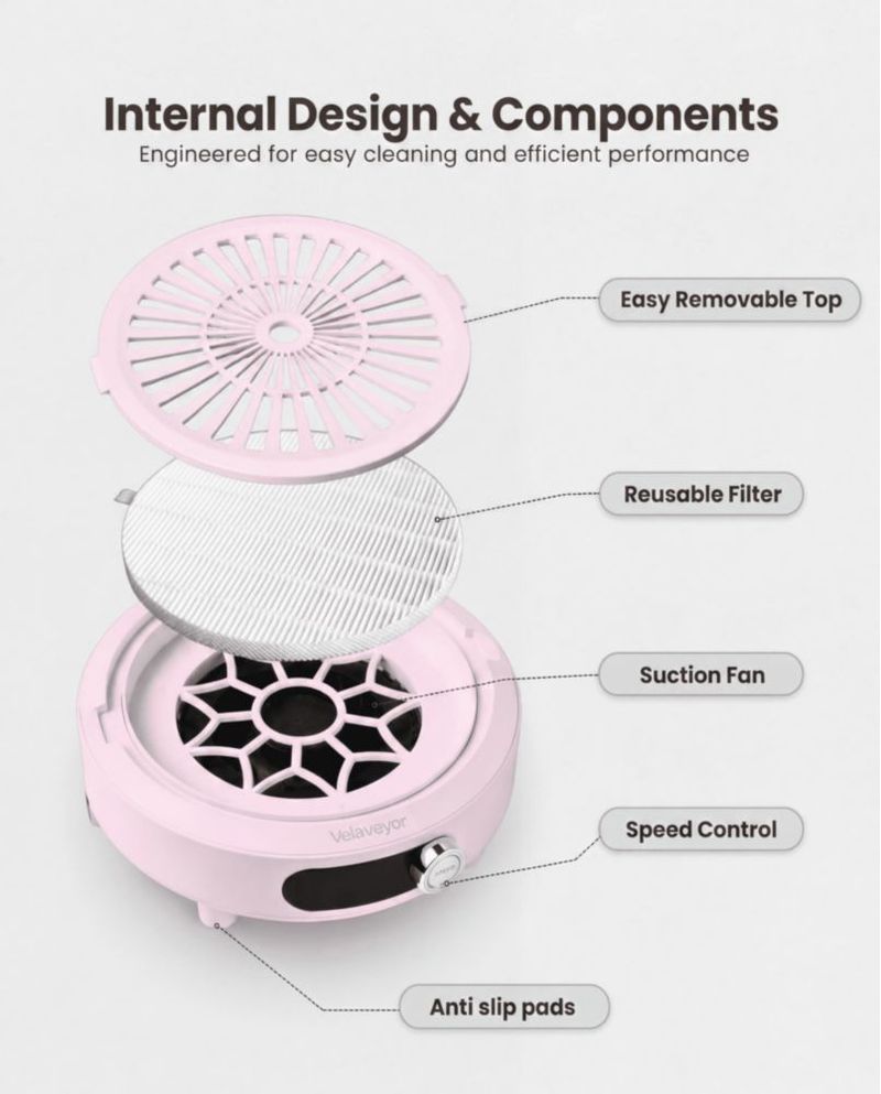 Colector de polvo para uñas VELAVEYOR recargable sin cable rosa